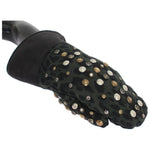 Dolce & Gabbana Gray Wool Shearling Studded Green Leopard Gloves LB129-1