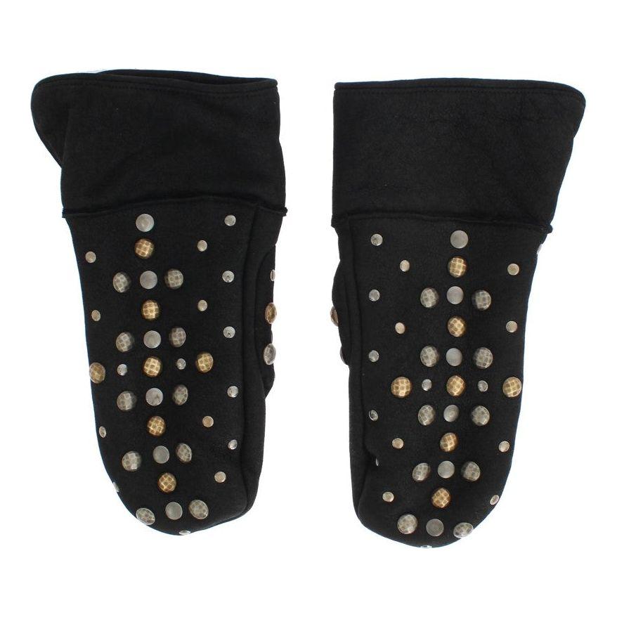 Dolce & Gabbana Gray Wool Shearling Studded Gloves LB133-1