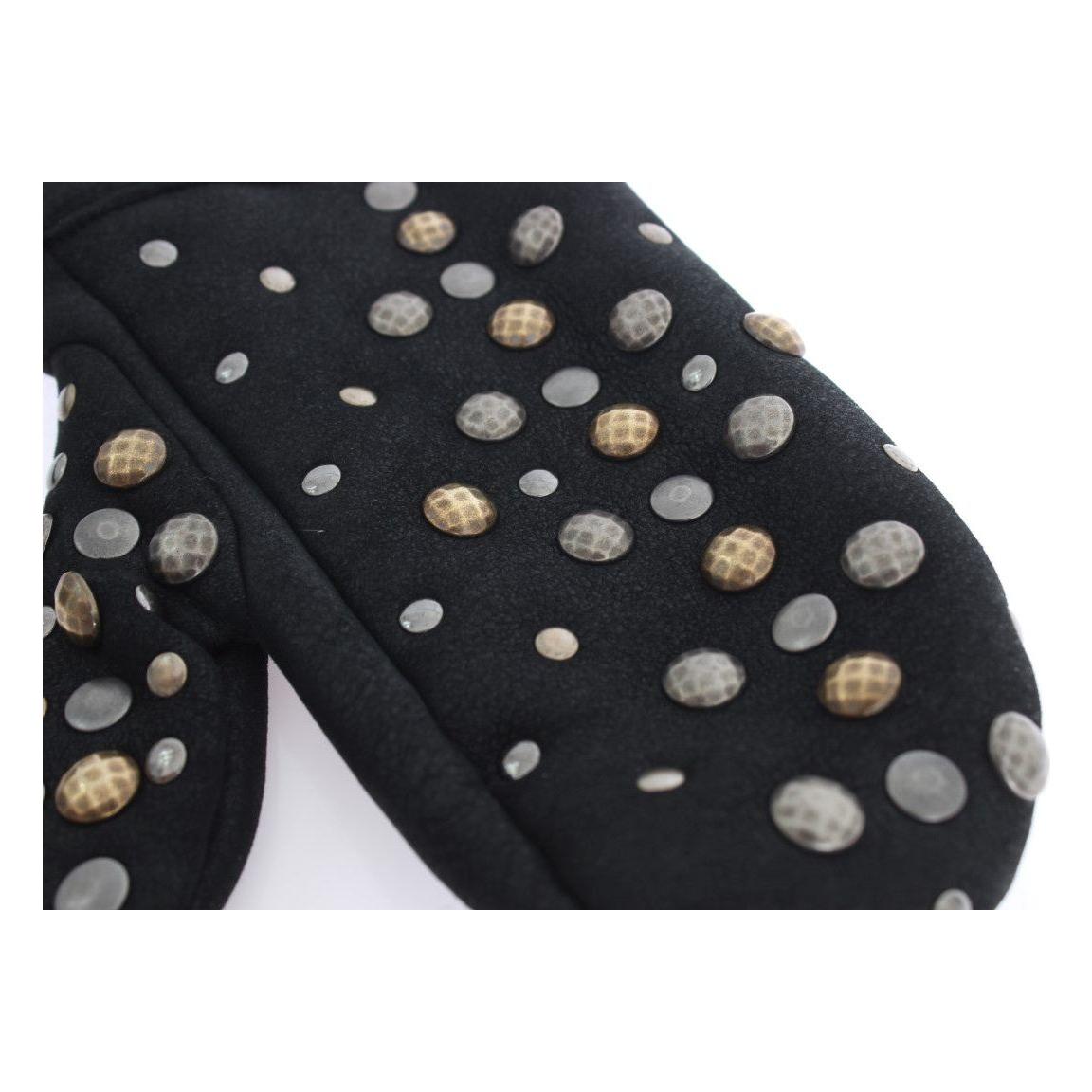 Dolce & Gabbana Gray Wool Shearling Studded Gloves LB133-1