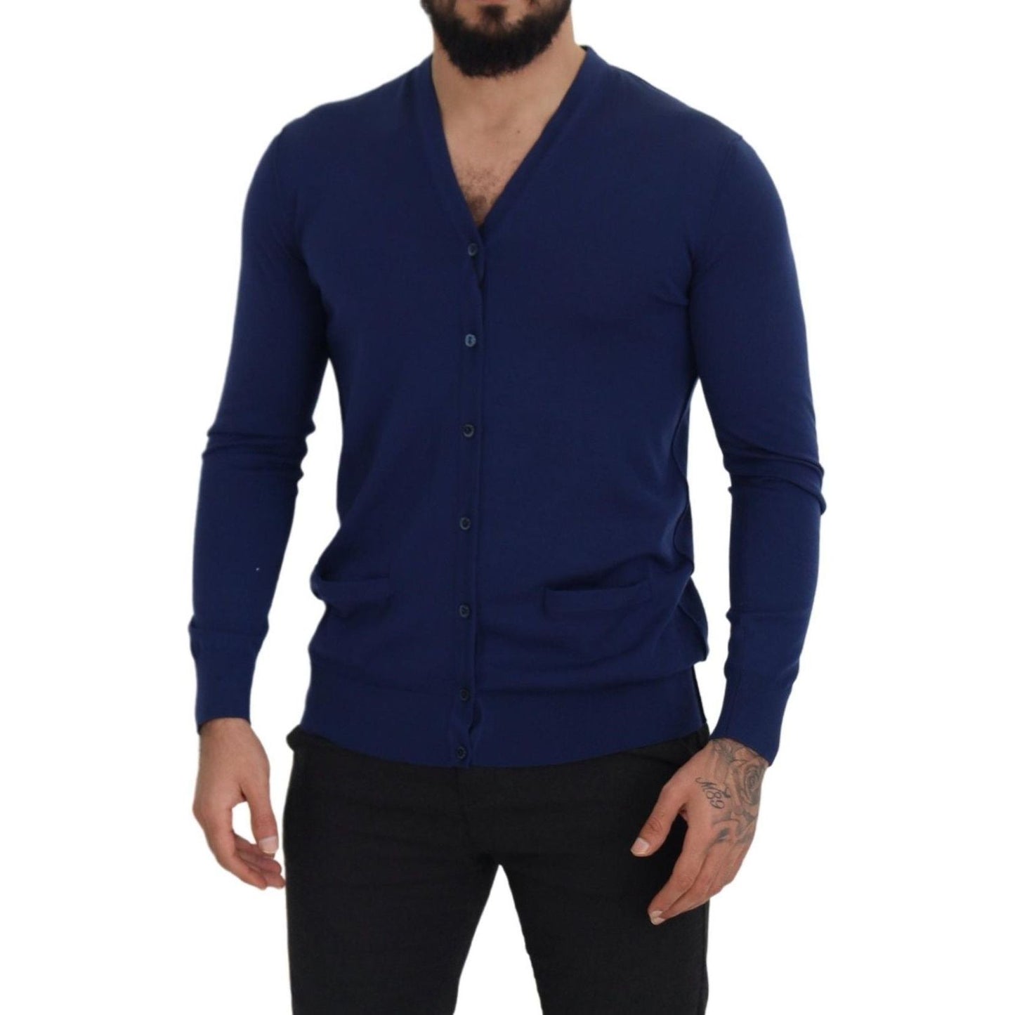 Dolce & Gabbana Blue Wool V-neck Button Down Cardigan Sweater TSH7937- 44