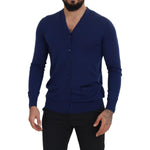 Dolce & Gabbana Blue Wool V-neck Button Down Cardigan Sweater TSH7937- 44