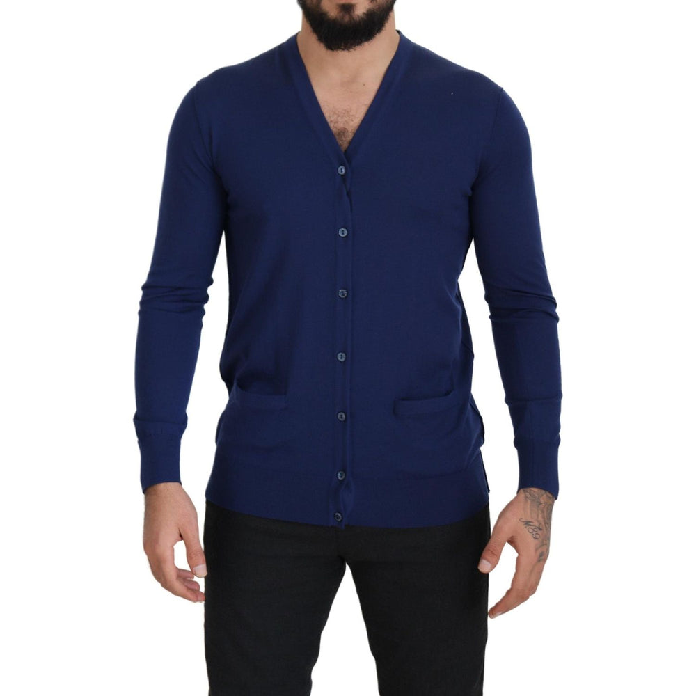 Dolce & Gabbana Blue Wool V-neck Button Down Cardigan Sweater TSH7937- 44