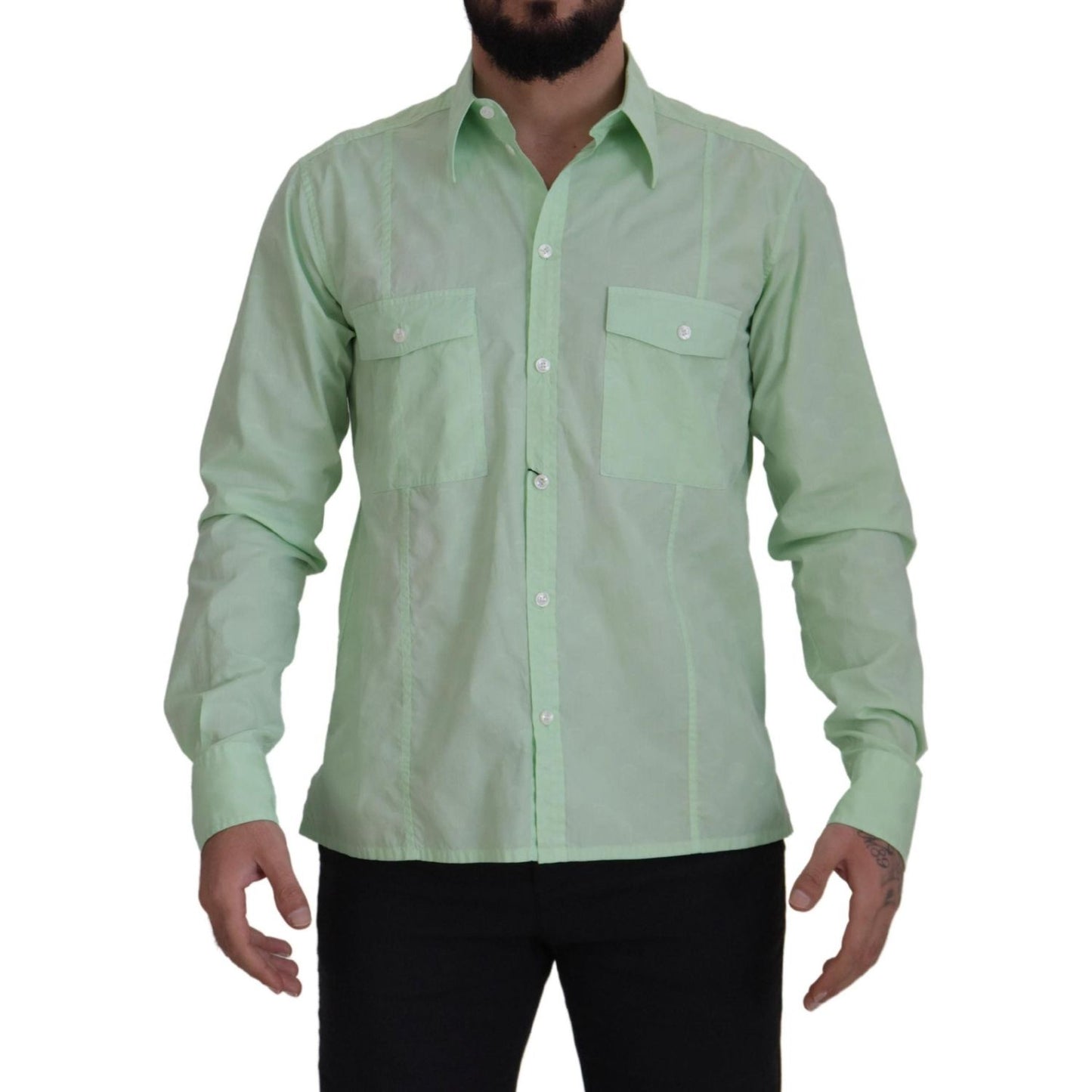 Dolce & Gabbana Mint Green Long Sleeves Button Down Shirt TSH7921- 42