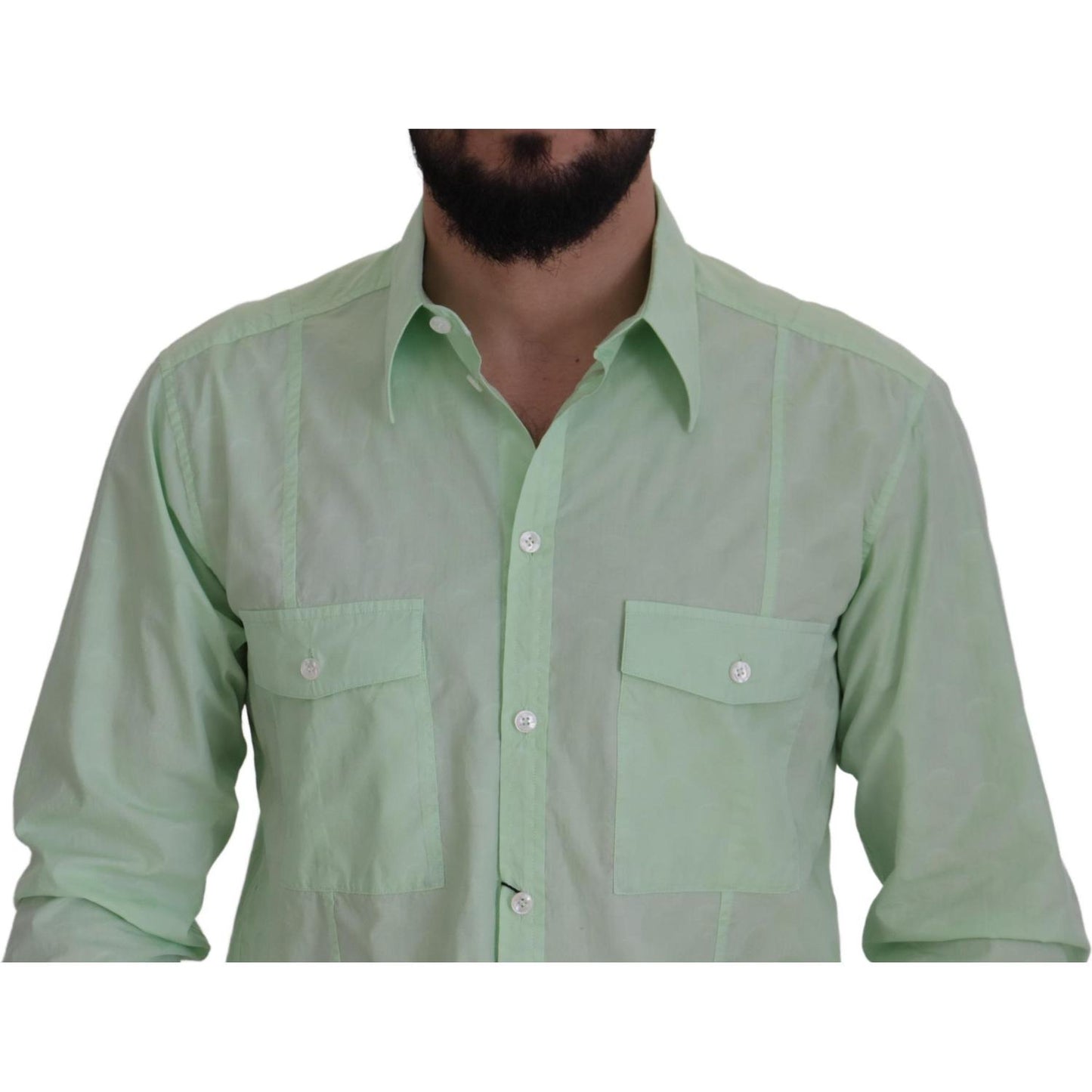 Dolce & Gabbana Mint Green Long Sleeves Button Down Shirt TSH7921- 42