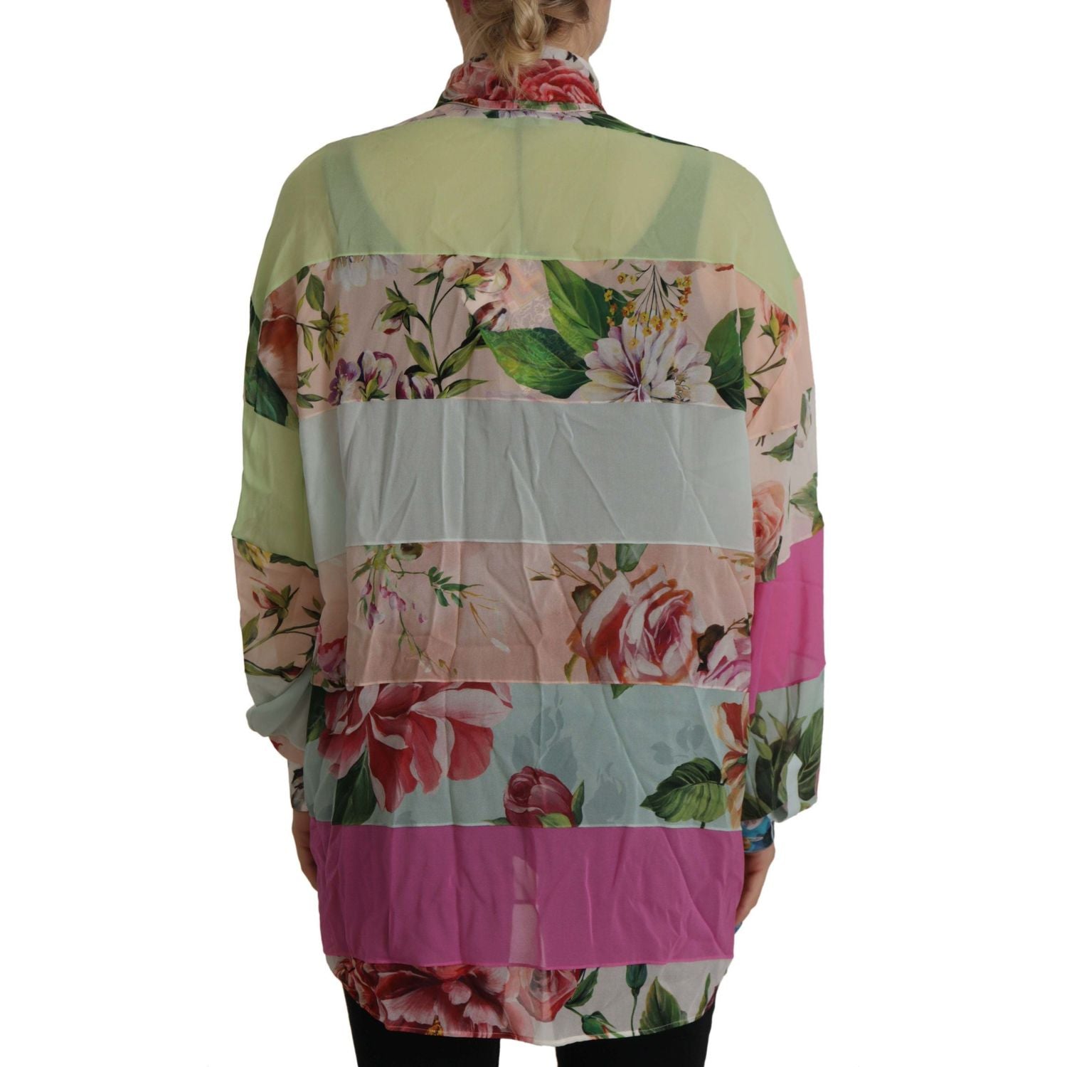 Dolce & Gabbana Multicolor  Floral Patchwork Design Ascot Collar Top Blouse