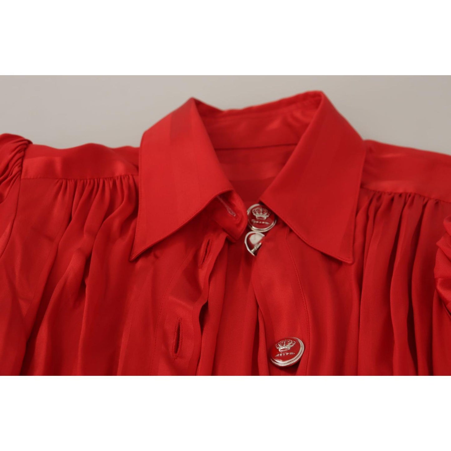 Dolce & Gabbana Red Button Down Belted Midi Satin Silk Dress DR28739 - 44