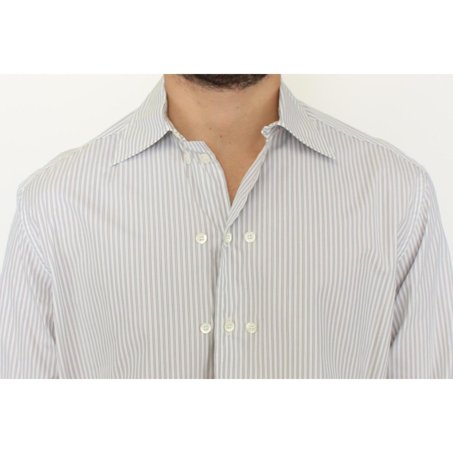 Ermanno Scervino White Gray Striped Regular Fit Casual Shirt