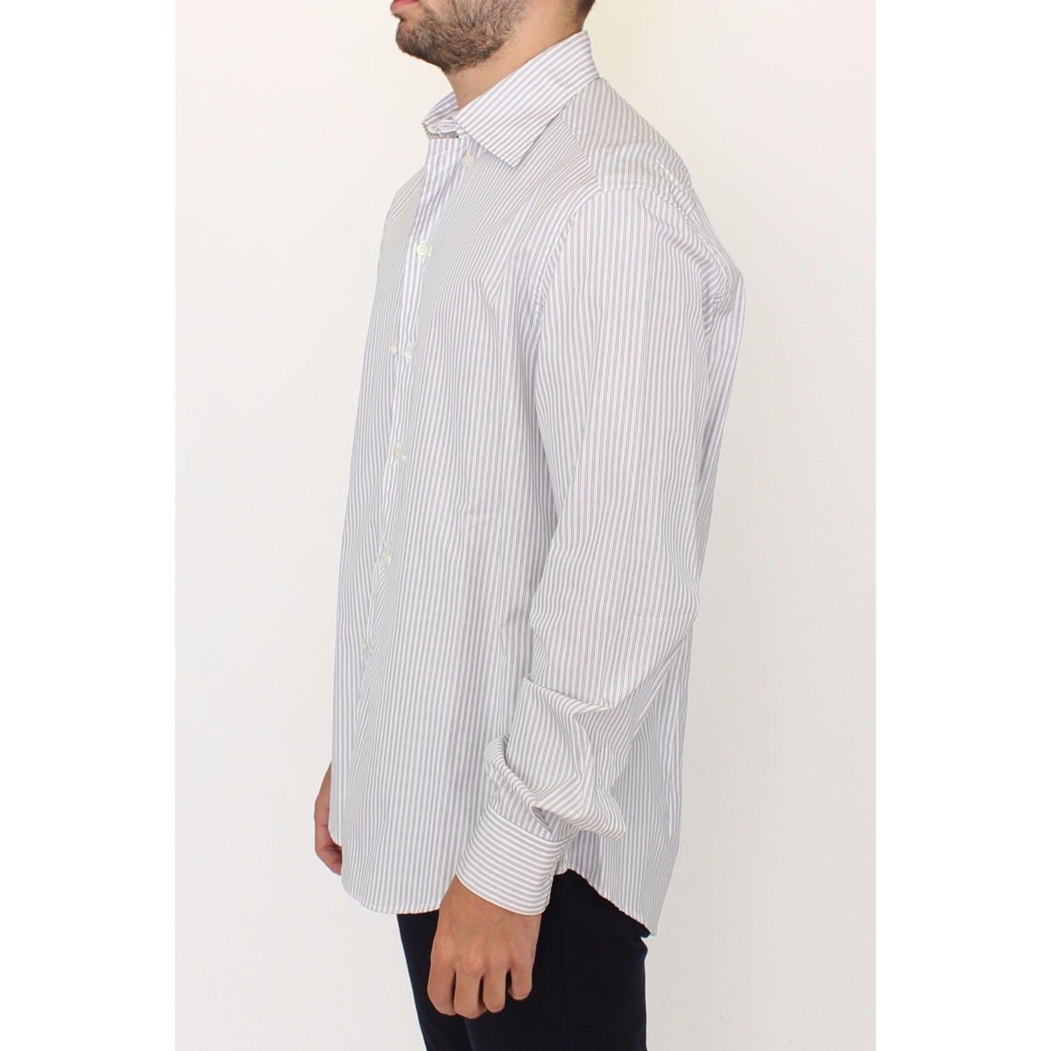 Ermanno Scervino White Gray Striped Regular Fit Casual Shirt