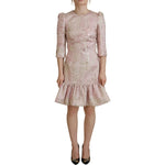 Dolce & Gabbana Pink Jaquard 3/4 Sleeve Sheath Midi Dress DR28801- 38