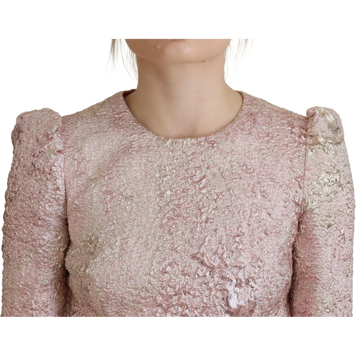 Dolce & Gabbana Pink Jaquard 3/4 Sleeve Sheath Midi Dress DR28801- 38
