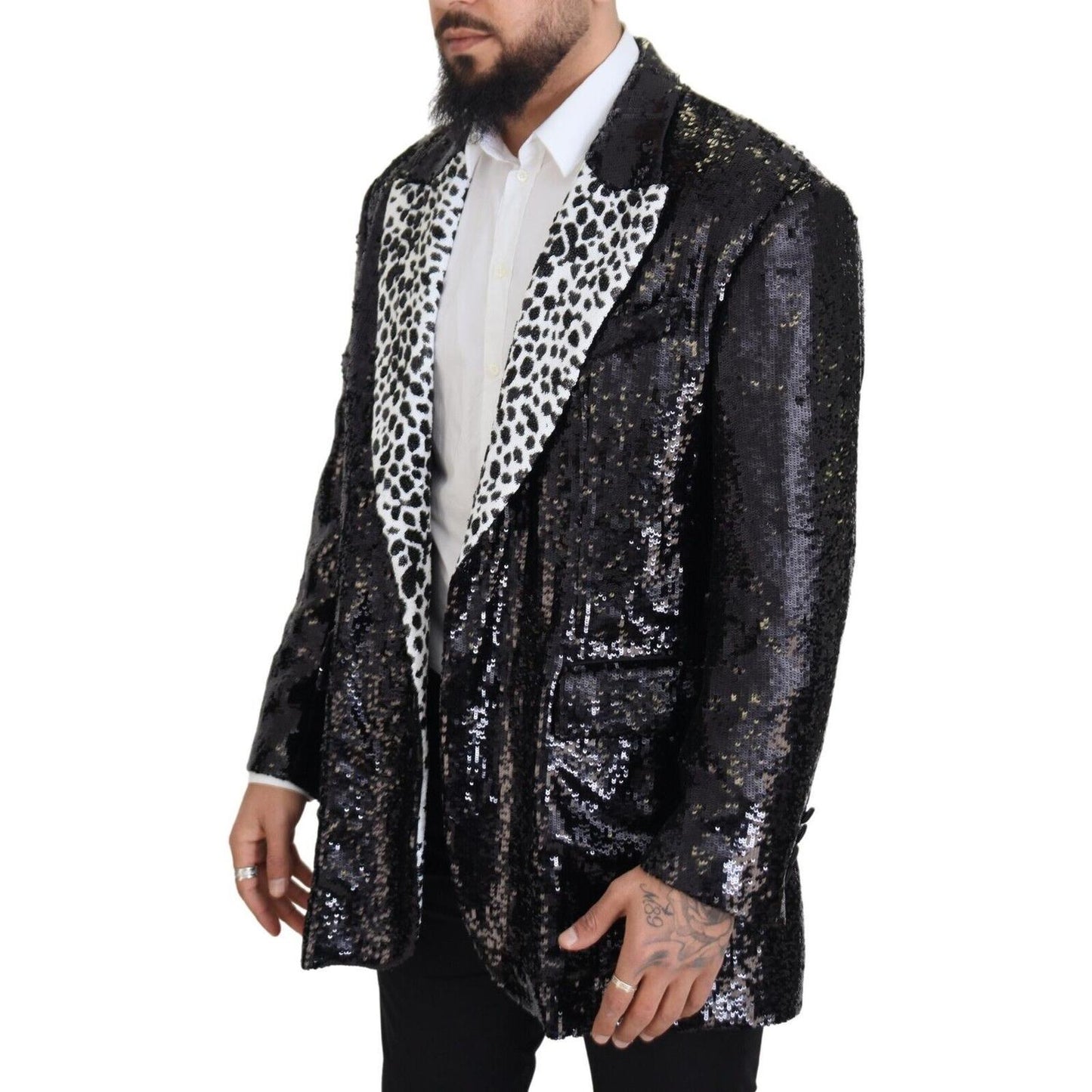 Dolce & Gabbana Black Sequined Cow Pattern Nylon Blazer JKT3432 - 48