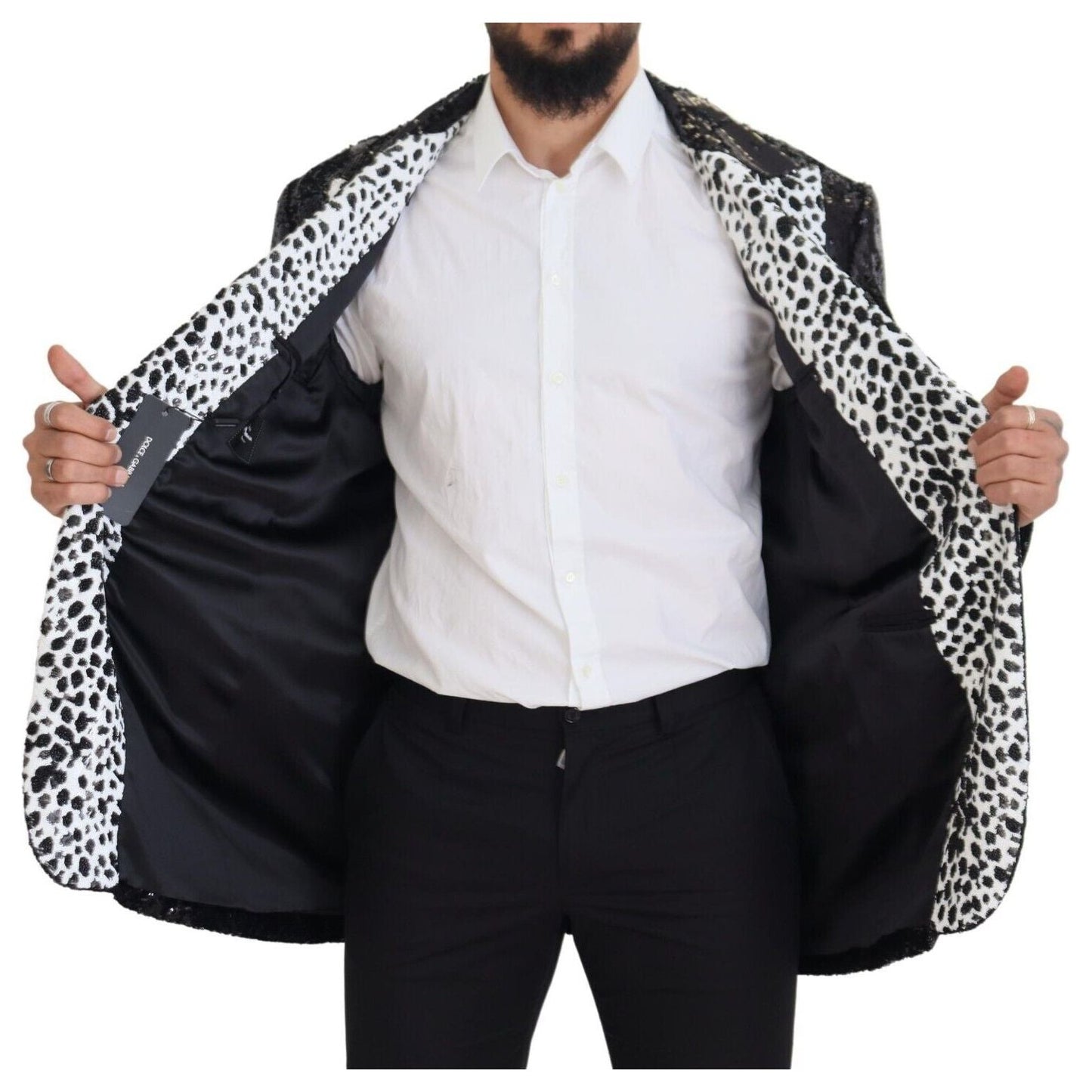 Dolce & Gabbana Black Sequined Cow Pattern Nylon Blazer JKT3432 - 48