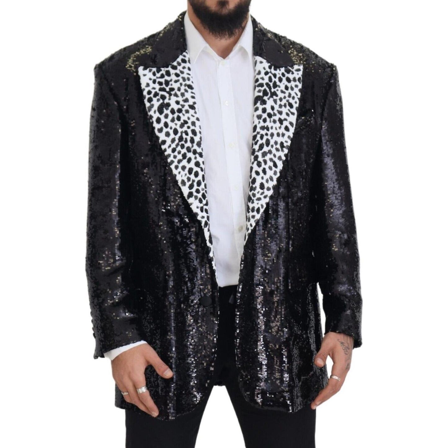 Dolce & Gabbana Black Sequined Cow Pattern Nylon Blazer JKT3432 - 48