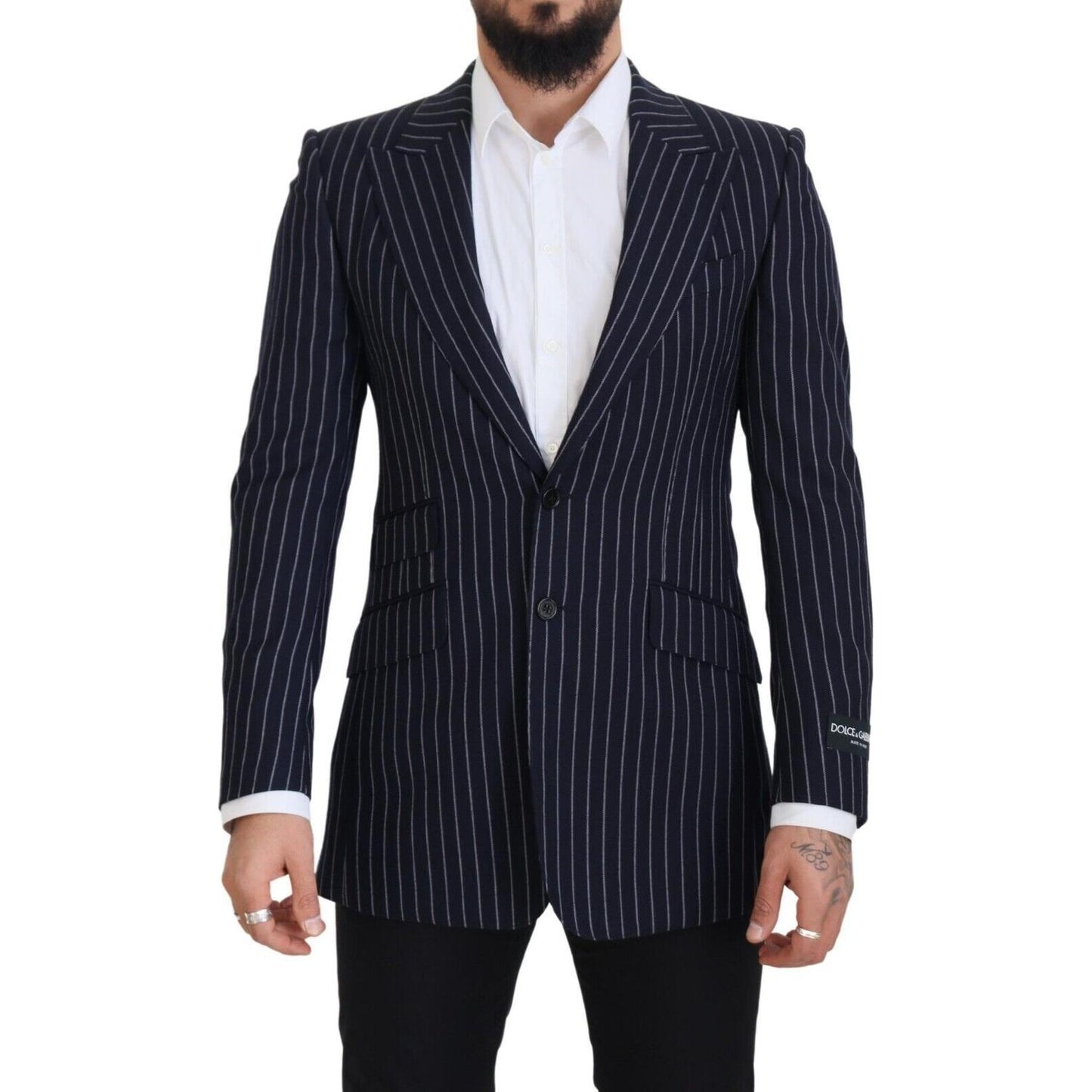 Dolce & Gabbana Dark Blue Stripe Wool Single Breasted Blazer JKT3455 - 48