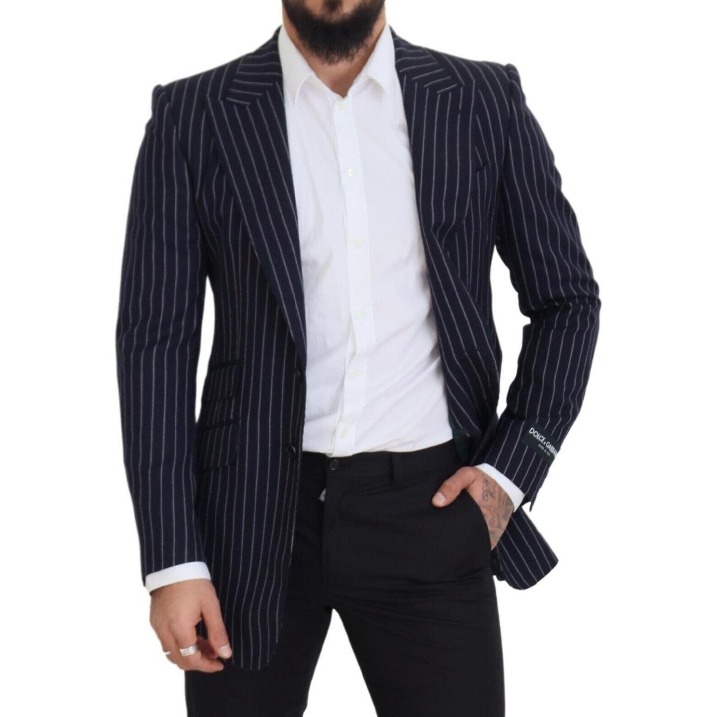 Dolce & Gabbana Dark Blue Stripe Wool Single Breasted Blazer JKT3455 - 48