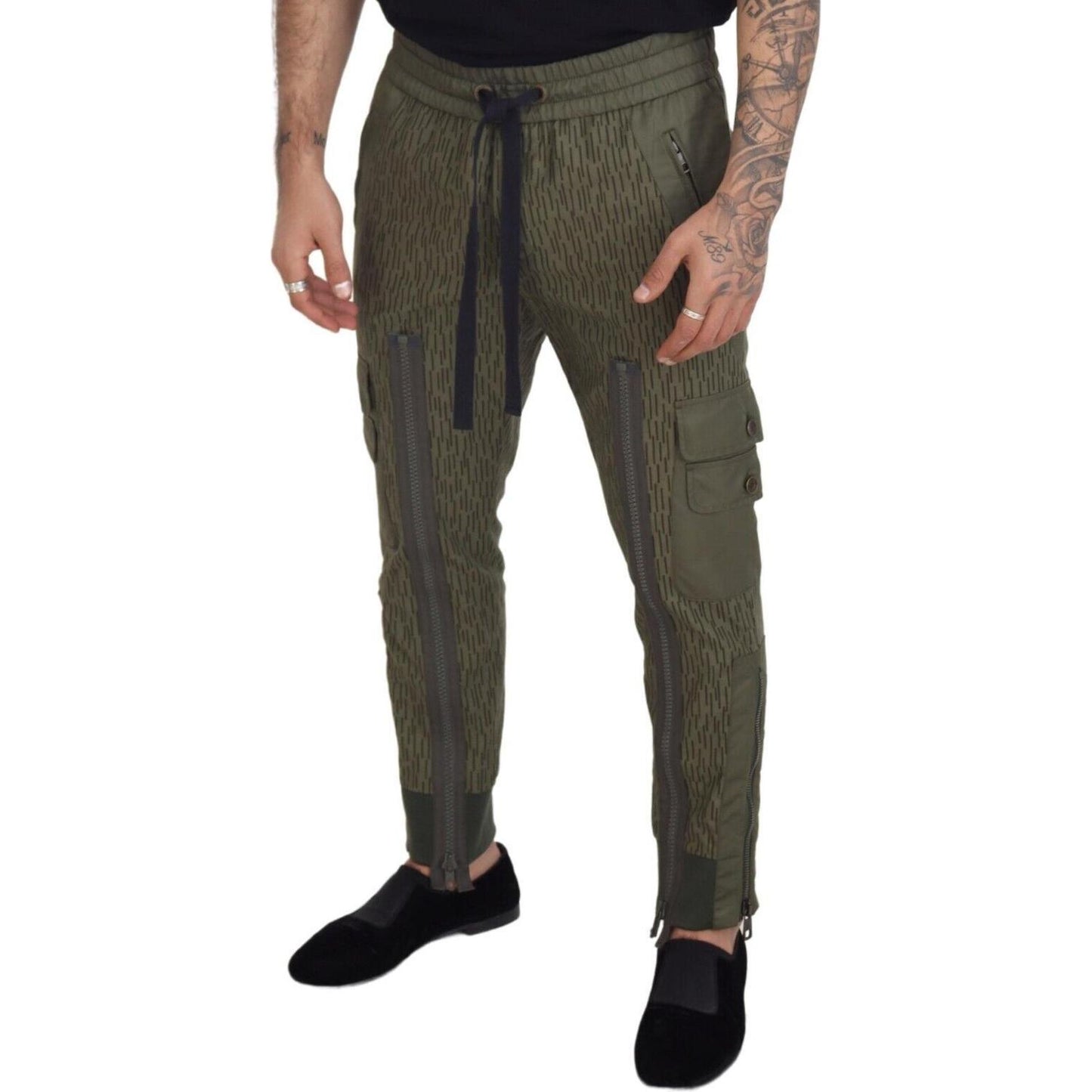 Dolce & Gabbana Green Striped Cargo Zipper Leg Men Trouser Pants PAN74247 - 48