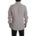 Dolce & Gabbana Gray Linen Long Sleeves Formal GOLD Shirt TSH7992- 43