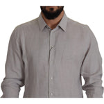 Dolce & Gabbana Gray Linen Long Sleeves Formal GOLD Shirt TSH7992- 43