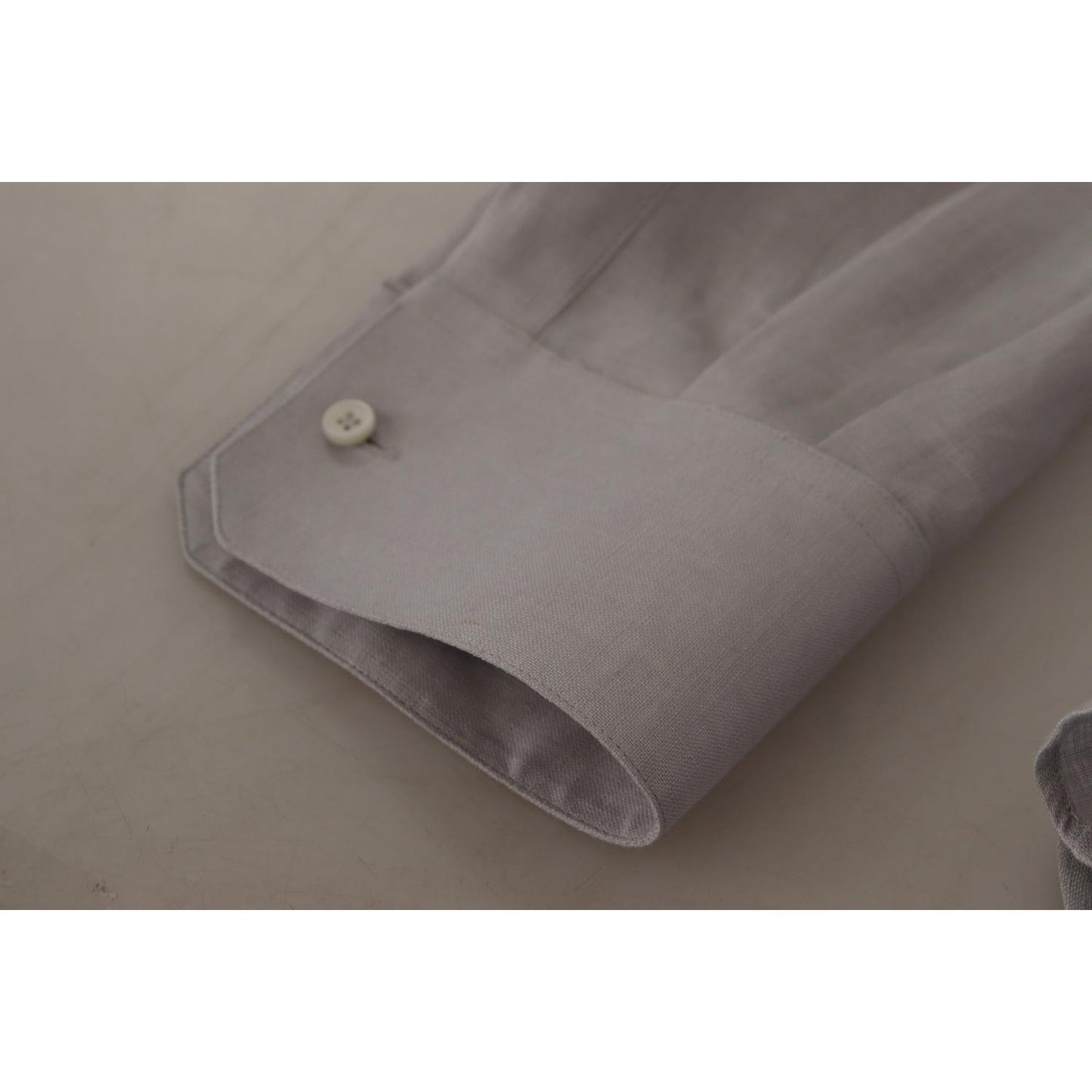 Dolce & Gabbana Gray Linen Long Sleeves Formal GOLD Shirt TSH7992- 43