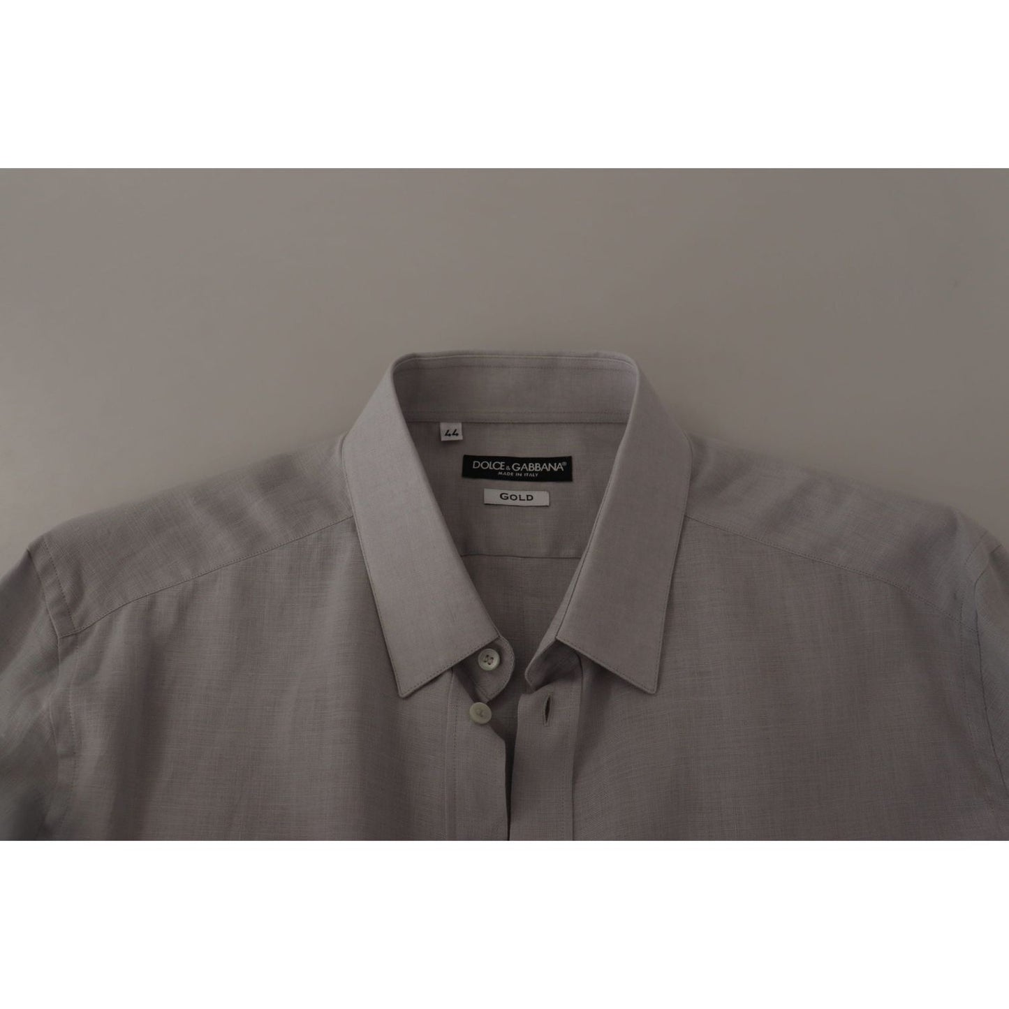 Dolce & Gabbana Gray Linen Long Sleeves Formal GOLD Shirt TSH7992- 43