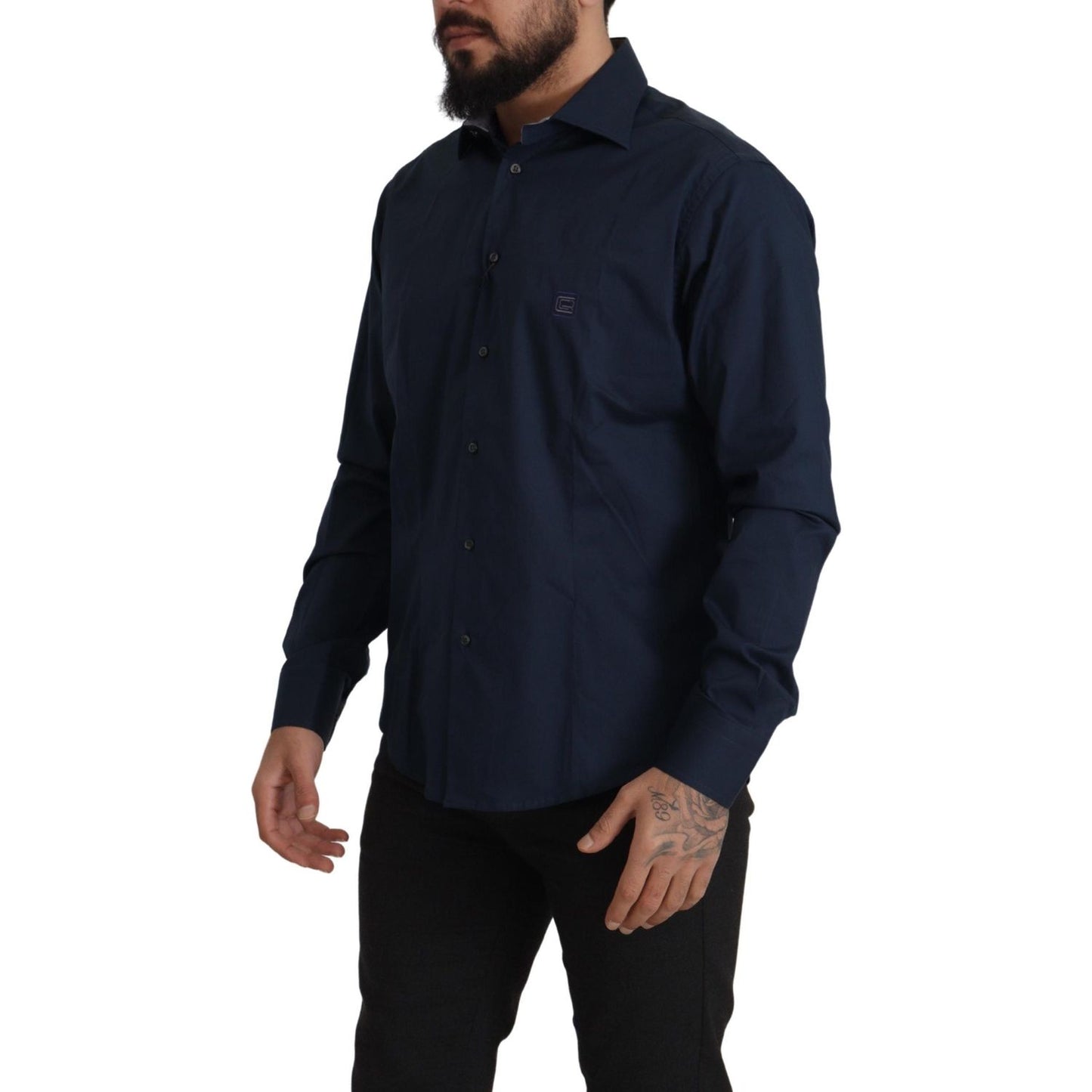 Roberto Cavalli Navy Blue Cotton Dress Formal Shirt TSH82935- 43