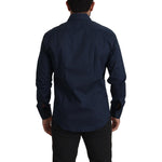 Roberto Cavalli Navy Blue Cotton Dress Formal Shirt TSH82935- 43