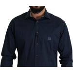 Roberto Cavalli Navy Blue Cotton Dress Formal Shirt TSH82935- 43