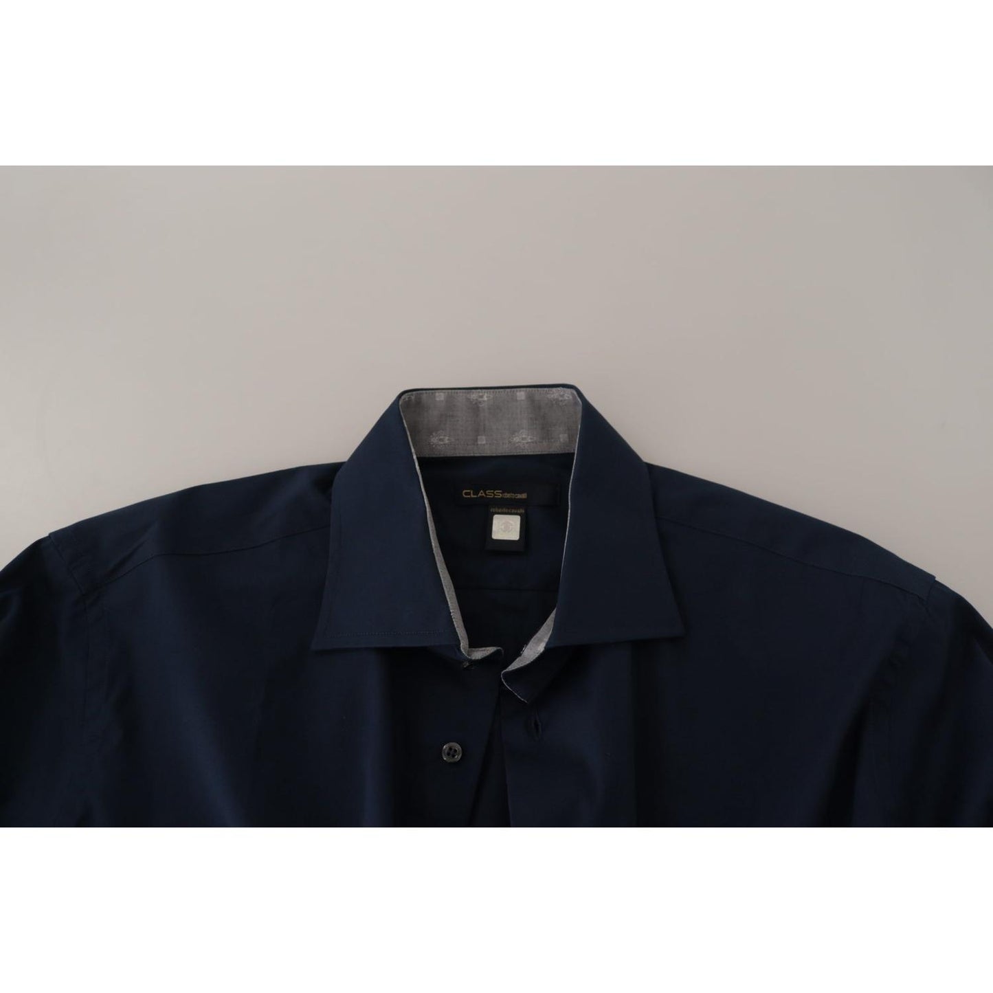 Roberto Cavalli Navy Blue Cotton Dress Formal Shirt TSH82935- 43