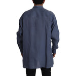 Dolce & Gabbana Dark Blue Linen Slim Fit Dress Formal Men Shirt TSH82936- 41