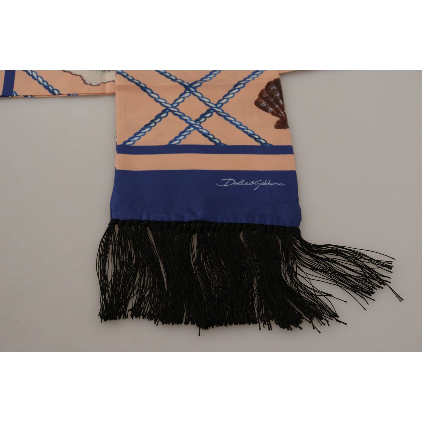 Dolce & Gabbana Multicolor Seashell Patterned DG Logo Shawl Fringe Silk Scarf MS6201