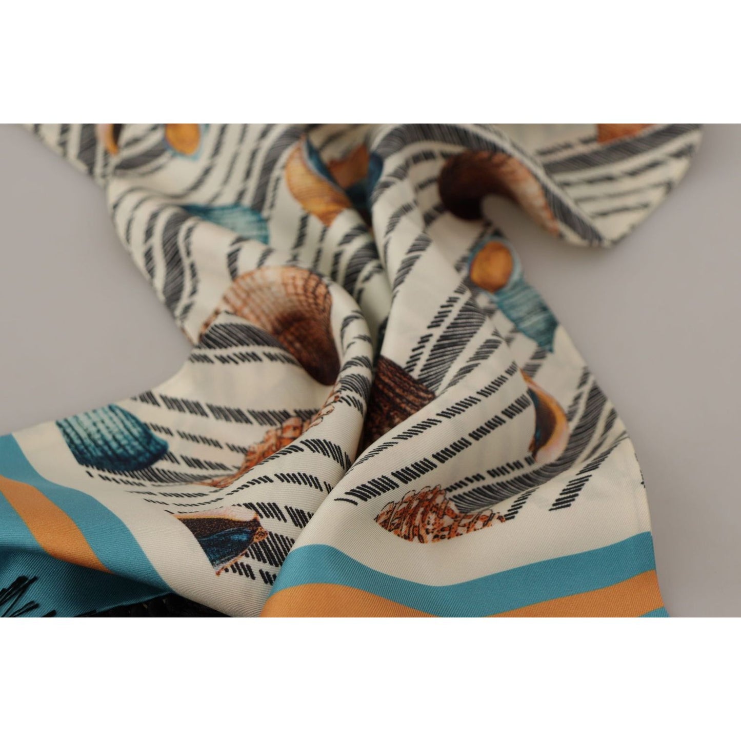 Dolce & Gabbana Multicolor Seashells DG Print Silk Shawl Fringe Scarf MS6210