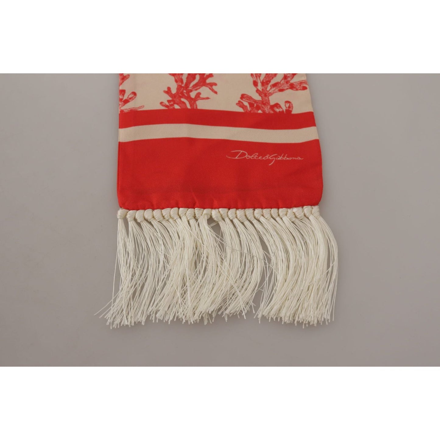 Dolce & Gabbana White Red Coral Print Shawl Wrap Fringe Scarf MS6216