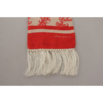 Dolce & Gabbana White Red Coral Print Shawl Wrap Fringe Scarf MS6216