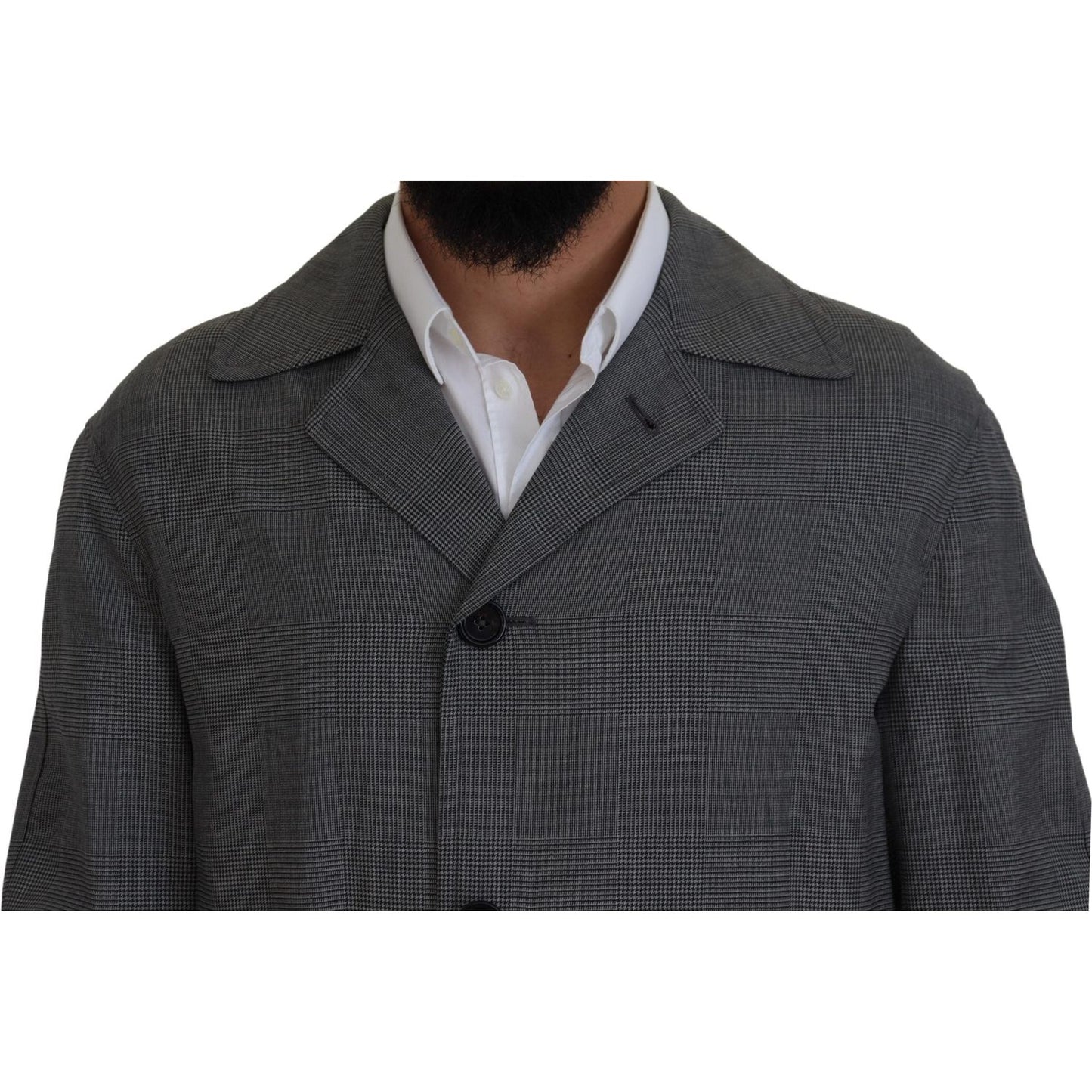 Dolce & Gabbana Gray Wool Plaid Long Trench Coat Jacket Trench Coat Jacket KOS2172- 44