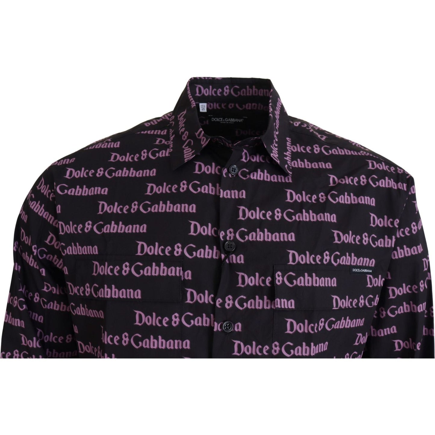 Dolce & Gabbana Black Purple Logo Slim Dress Formal Shirt TSH83560- 39