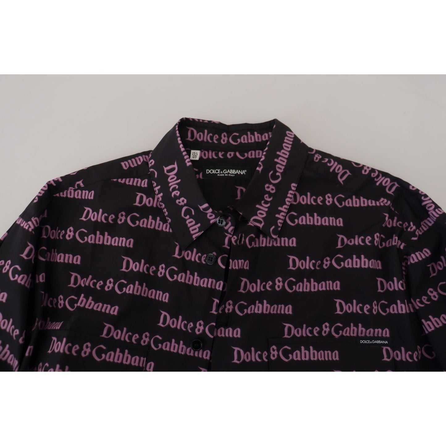 Dolce & Gabbana Black Purple Logo Slim Dress Formal Shirt TSH83560- 39