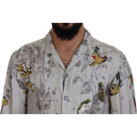 Dolce & Gabbana White Bird Print Silk Satin Casual Shirt TSH83568- IT4
