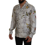 Dolce & Gabbana White Bird Print Silk Satin Casual Shirt TSH83568- IT4