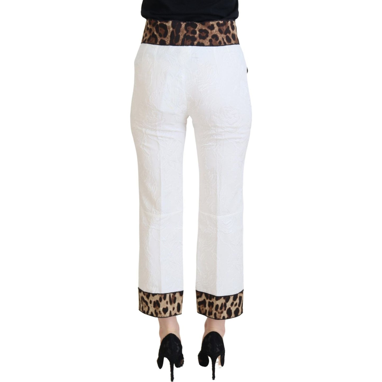 Dolce & Gabbana White Leopard Print High Waist Pants PAN73072 - 36