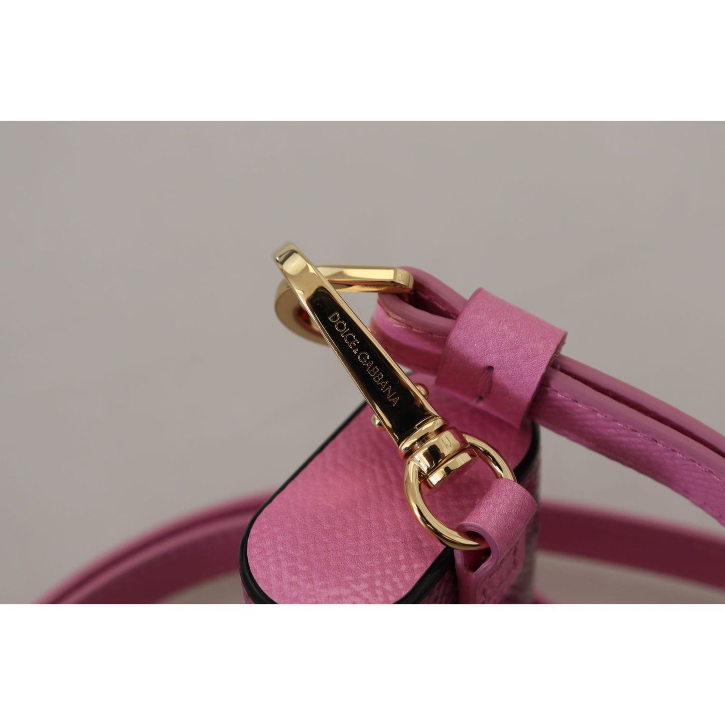 Dolce & Gabbana Pink Black Leather Strap Gold Metal Logo Airpods Case SMY100999