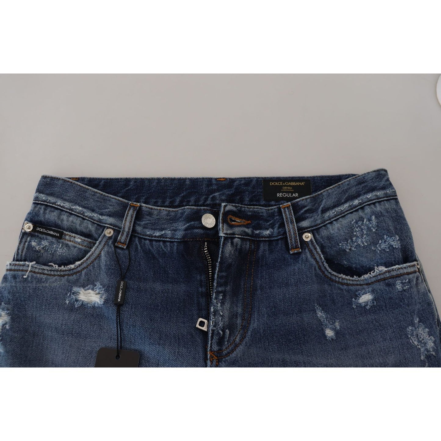 Dolce & Gabbana Blue Cotton Tattered Men Denim Jeans PAN72927-48