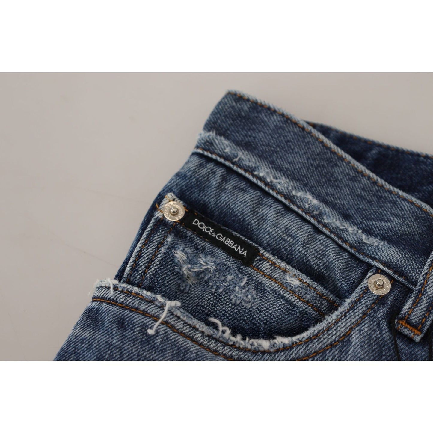 Dolce & Gabbana Blue Cotton Tattered Men Denim Jeans PAN72927-48