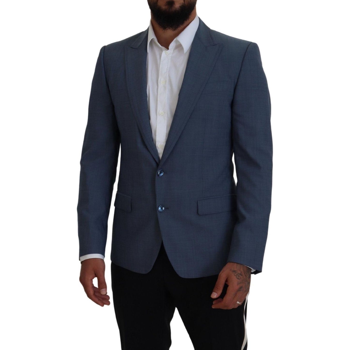 Dolce & Gabbana Blue Wool Stretch Slim Fit Jacket Blazer KOS2108- 44
