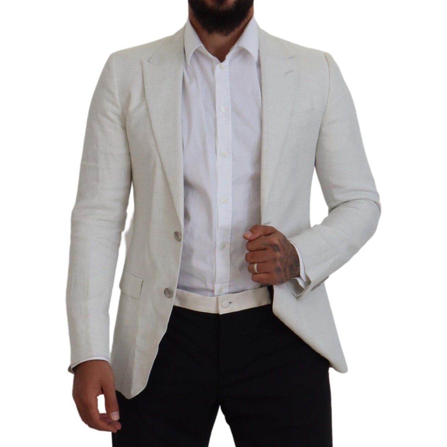 Dolce & Gabbana White Linen Slim Fit Jacket Blazer KOS2102- 44