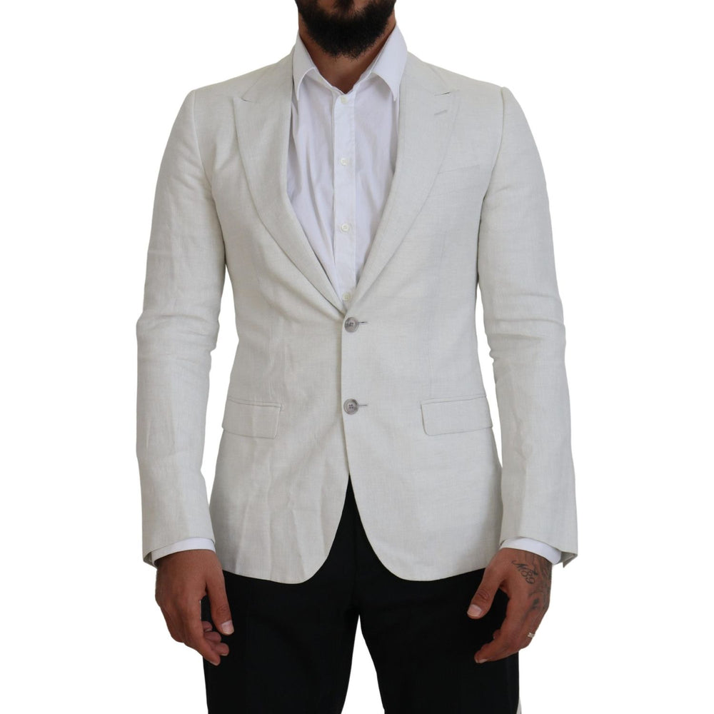 Dolce & Gabbana White Linen Slim Fit Jacket Blazer KOS2102- 44