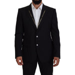 Dolce & Gabbana Black Wool Stretch Slim Fit Jacket Blazer KOS2105- 52