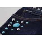 Dolce & Gabbana Blue Cotton Studded Low Waist Denim Jeans PAN73315 - 48