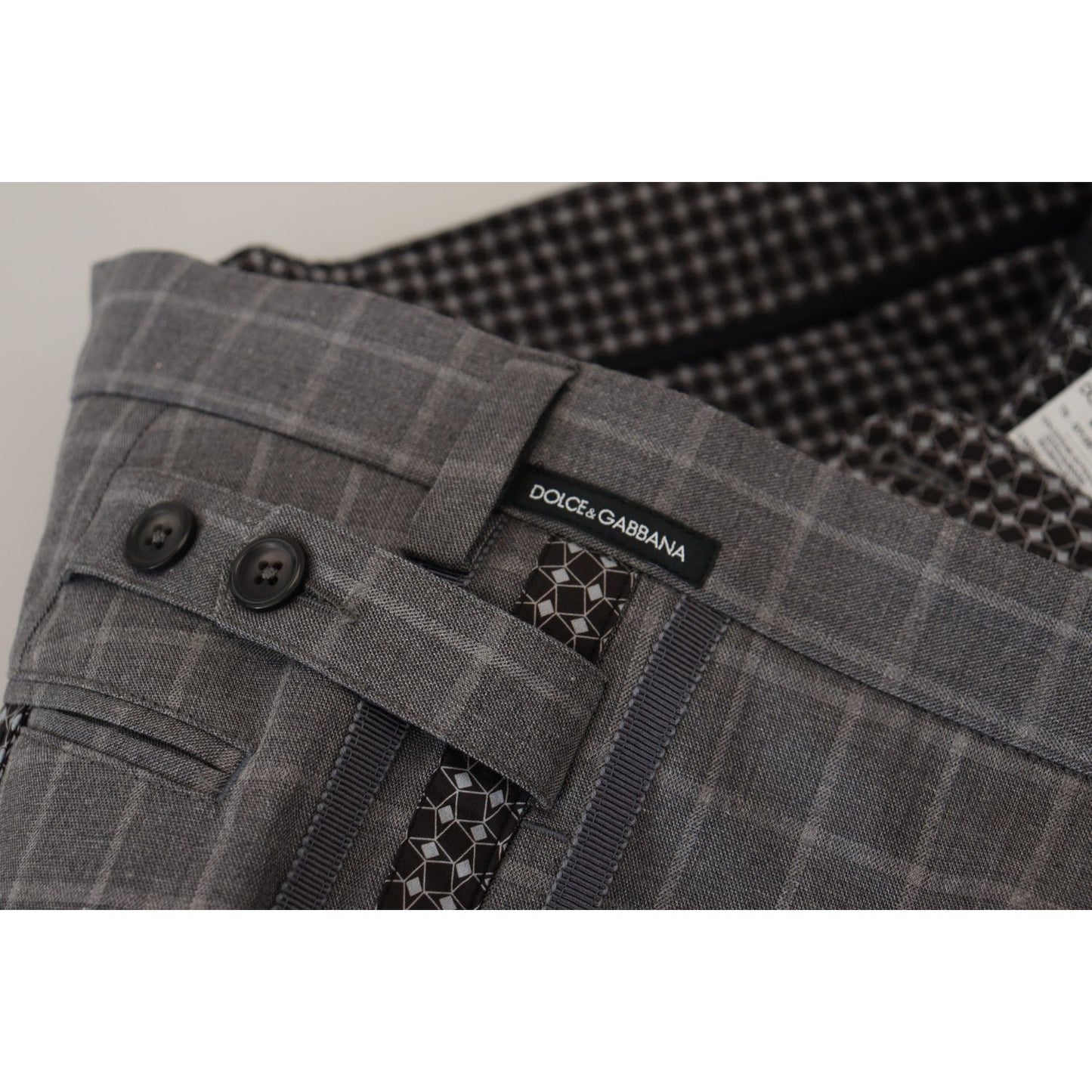 Dolce & Gabbana Grey Cotton Checkered Chino Pants