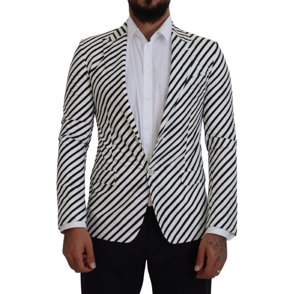 Dolce & Gabbana White Black Striped Slim Fit Jacket Blazer KOS2122-44