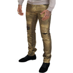 Dolce & Gabbana Gold Cotton Tattered Skinny Men Denim Jeans PAN74266 - 50